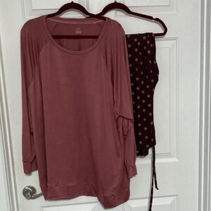 Mauve Long Sleeve Top and Polka Dot Pajama/Lounge Set